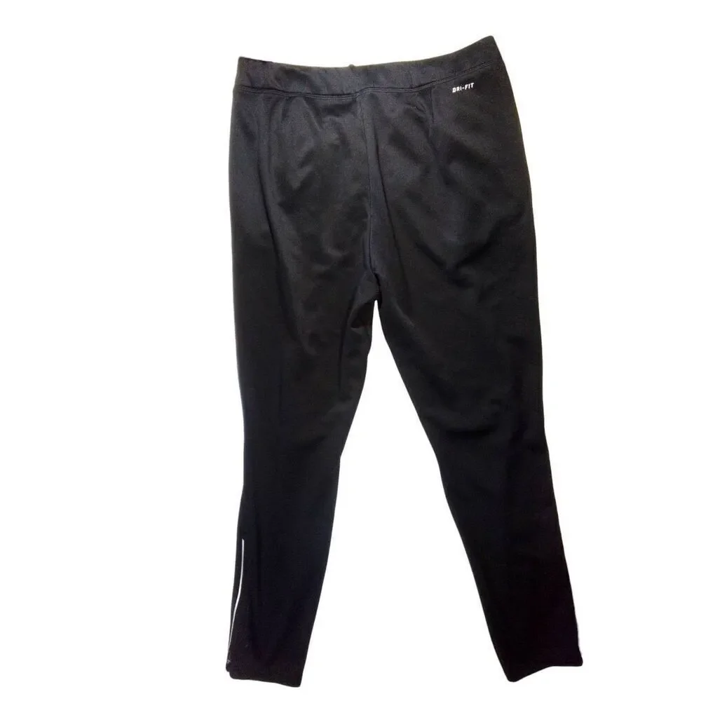 Nike DRI Fit Black Elastic + Drawstring Track Pants Zippered Ankles And Pockets